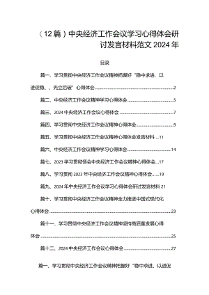 （12篇）中央经济工作会议学习心得体会研讨发言材料范文2024年.docx