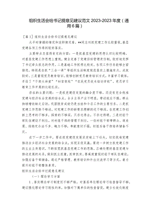 组织生活会给书记提意见建议范文2023-2023年度(通用6篇).docx