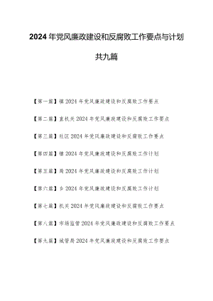 （9篇）2024年党风廉政建设和反腐败工作要点与计划.docx