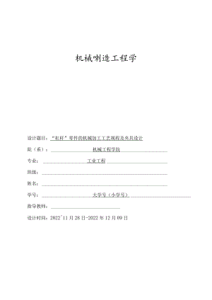 机械制造技术课程设计-杠杆一加工工艺及钻M12螺纹底孔夹具设计.docx