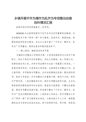20XX年乡镇开展不作为慢作为乱作为专项整治自查自纠情况汇报.docx