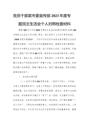 党员干部某市委宣传部2023年度专题民主生活会个人对照检查材料.docx