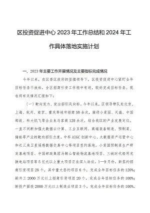 区投资促进中心2023年工作总结和2024年工作计划.docx
