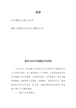 某市2023年金融工作总结、2023年金融业工作总结及2024年计划.docx