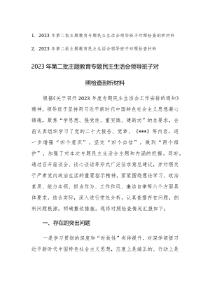 2023年领导班子第二批主题教育专题民主生活会对照检查剖析材料范文3篇.docx
