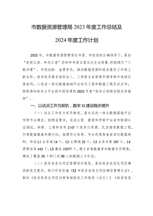 市数据资源管理局2023年度工作总结及2024年度工作计划(20231230).docx