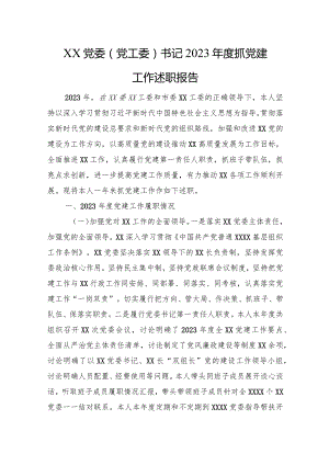 XX党委（党工委）书记2023年度抓党建工作述职报告.docx