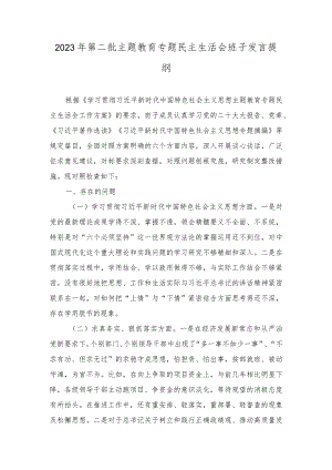 2023年第二批主题教育专题民主生活会班子发言提纲（2篇）.docx