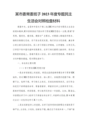 某市委常委班子2023年度专题民主生活会对照检查材料.docx