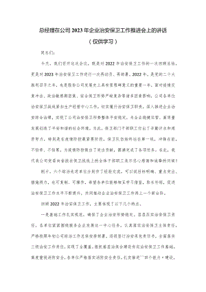 总经理在公司2023年企业治安保卫工作推进会上的讲话.docx