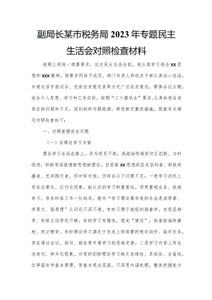 副局长某市税务局2023年专题民主生活会对照检查材料.docx