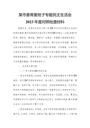某市委常委班子专题民主生活会2023年度对照检查材料.docx