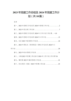 2023年党建工作总结及年党建工作计划【10篇精选】供参考.docx