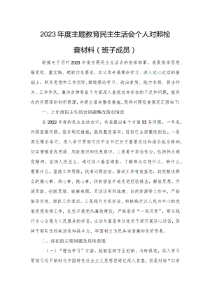 2023年度主题教育民主生活会个人对照检查材料（班子成员）.docx