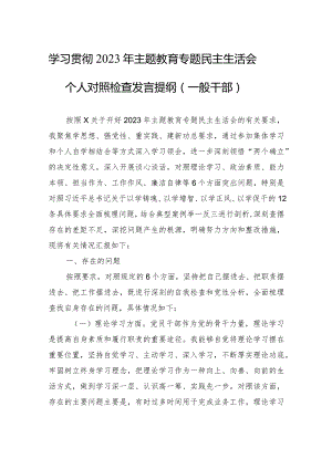 学习贯彻2023年主题教育专题民主生活会个人对照检查发言提纲 3篇.docx