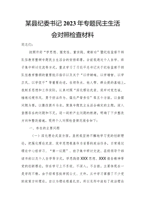 某县纪委书记2023年专题民主生活会对照检查材料.docx