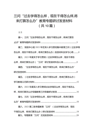 三问“过去学得怎么样现在干得怎么样将来打算怎么办”教育专题研讨发言材料范文10篇供参考.docx