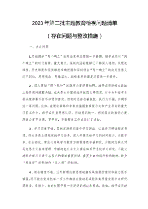 2023年第二批主题教育检视问题清单（存在问题与整改措施）.docx