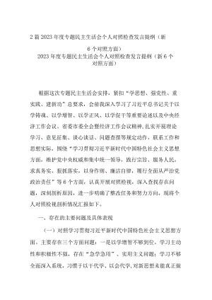 2篇2023年度专题民主生活会个人对照检查发言提纲（新6个对照）.docx