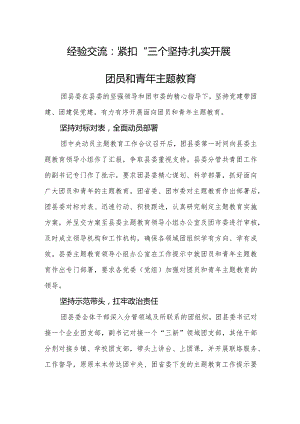 经验交流：紧扣“三个坚持”扎实开展团员和青年主题教育.docx