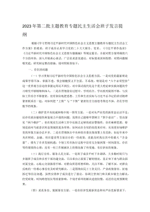 2023年第二批主题教育专题民主生活会班子发言提纲.docx