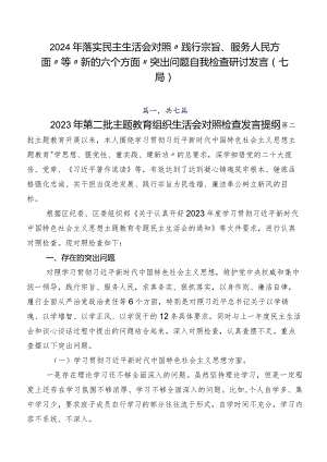 2024年落实民主生活会对照“践行宗旨、服务人民方面”等“新的六个方面”突出问题自我检查研讨发言（七篇）.docx