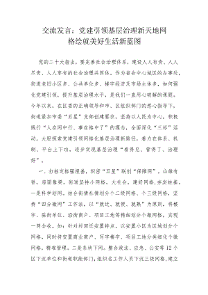 交流发言：党建引领基层治理新天地 网格绘就美好生活新蓝图.docx