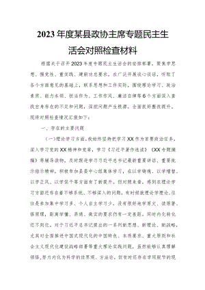 2023年度某县政协主席专题民主生活会对照检查材料.docx