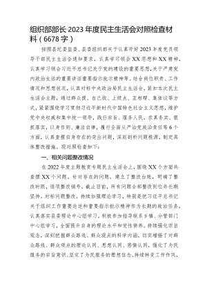 2023年主题教育专题民主生活会个人对照检查 组织部长（践行宗旨等6个方面+案例剖析+上年度整改+个人事项）.docx