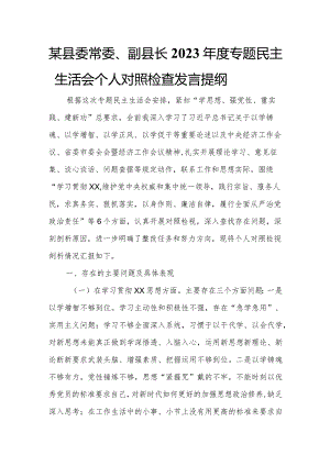 某县委常委、副县长2023年度专题民主生活会个人对照检查发言提纲.docx