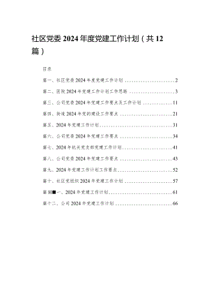 社区党委2024年度党建工作计划（共12篇）.docx