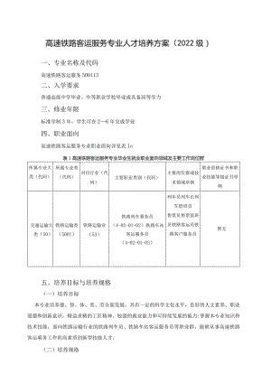 高速铁路客运服务专业人才培养方案2022级.docx