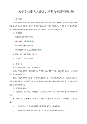 关于专业带头人评选、培养与使用管理办法.docx