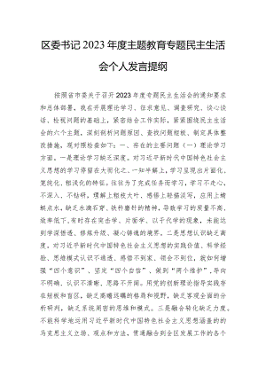 区委书记2023年度主题教育专题民主生活会个人发言提纲.docx