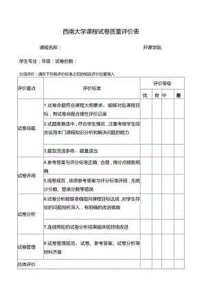 西南大学课程试卷质量评价表.docx