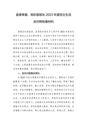 县委常委、组织部部长2023年度民主生活会对照检查材料.docx