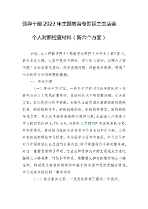 领导干部2023年主题教育专题民主生活会个人对照检查材料（新六个方面）.docx
