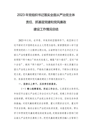 2023年党组织书记落实全面从严治党主体责任、抓基层党建和党风廉政建设工作情况总结.docx