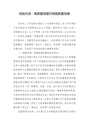 经验交流：高质量党建引领高质量发展.docx
