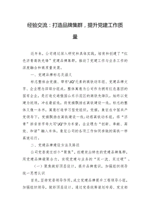 经验交流：打造品牌集群提升党建工作质量.docx
