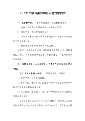 中学各类助学金申请对象要求.docx