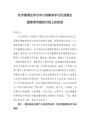 在市委理论学习中心组集体学习交流暨主题教育专题研讨班上的发言.docx