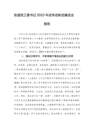 街道党工委书记2023年述学述职述廉述法报告.docx
