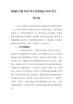 街道纪工委2023年工作总结及2024年工作计划.docx