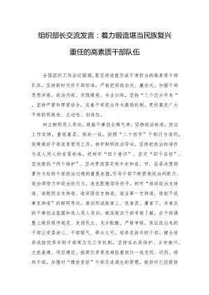 组织部长交流发言：着力锻造堪当民族复兴重任的高素质干部队伍.docx