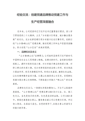 经验交流：创建党建品牌 推动党建工作与生产经营深度融合.docx