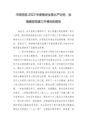 市局党组2023年度推进全面从严治党、加强基层党建工作情况的报告.docx