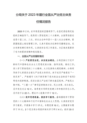 分局关于2023年履行全面从严治党主体责任情况报告.docx