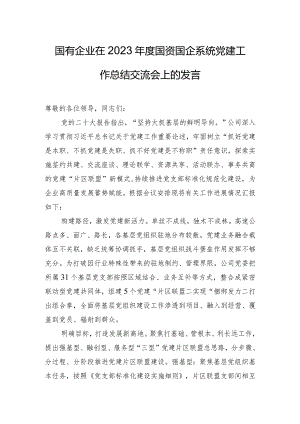国有企业在2023年度国资国企系统党建工作总结交流会上的发言.docx