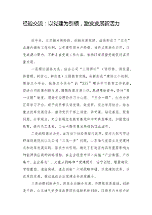 经验交流：以党建为引领激发发展新活力.docx